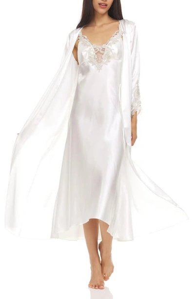 Shop Flora Nikrooz Flora By  Stella Belted Lace Trim Satin Robe In Ivory