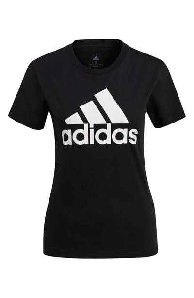 Shop Adidas Originals Logo Print Cotton T-shirt In Black/ White