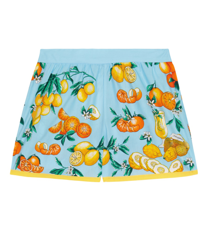 Shop Dolce & Gabbana Printed Cotton Poplin Shorts In Agrumi Fdo.azzurro