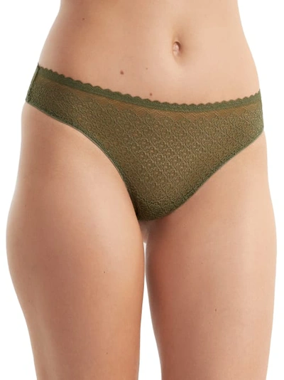 Shop Bare The Flirty Lace Thong In Olive