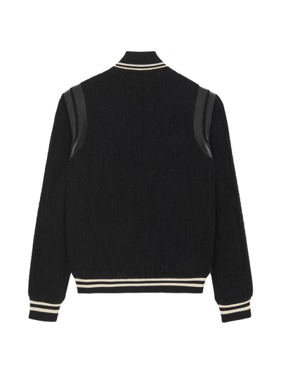 Shop Saint Laurent Teddy 2bandes Varsity Jacket In Black