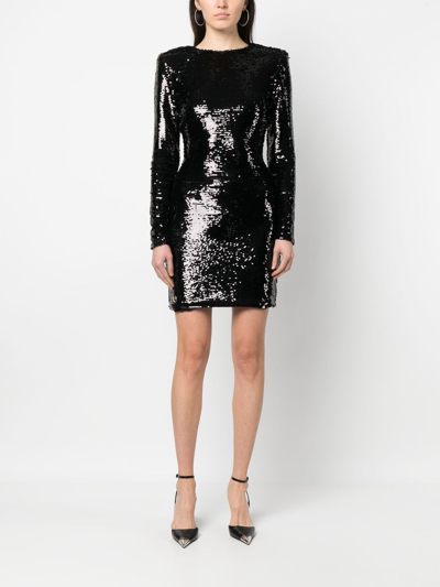 Shop Philipp Plein Long-sleeved Sequin-embellished Dress In Black