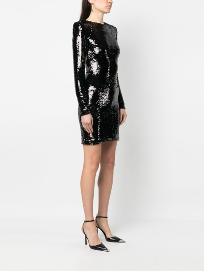 Shop Philipp Plein Long-sleeved Sequin-embellished Dress In Black