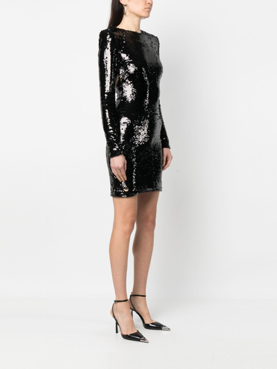 Philipp Plein Long-sleeved Sequin-embellished Dress In Black