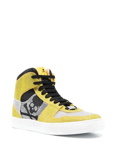 Philipp Plein Hi-top Sneakers Notorious Crystal Skull With Crystals In Yellow