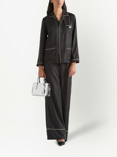 Shop Prada Embroidered Twill Pajamas In Black