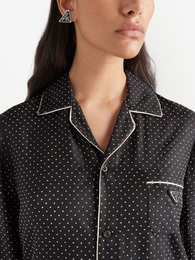 Prada Embroidered Twill Pajamas In Black