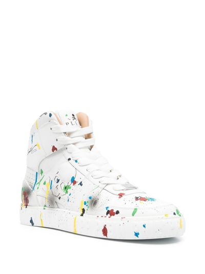 Shop Philipp Plein Painted High-top Sneakers In White