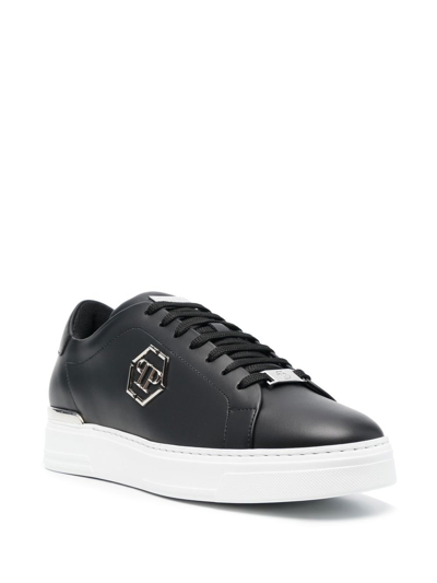 Shop Philipp Plein Hexagon Low-top Leather Sneakers In Black