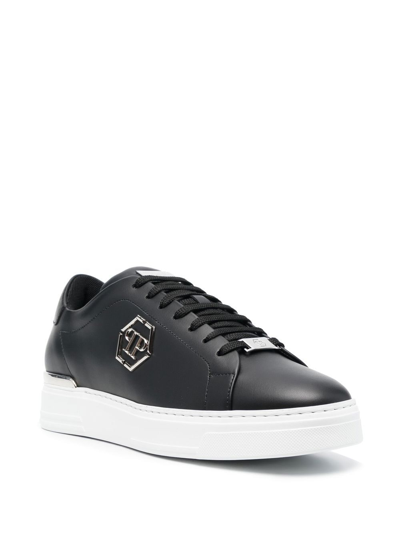 Philipp Plein Low-top Hexagon Leather Sneakers In Black