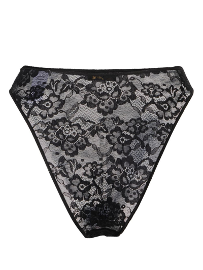 Shop Oseree Floral-lace High Waisted Briefs In Black