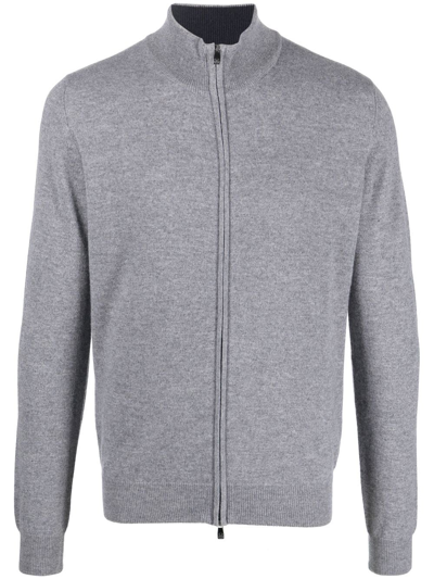 Shop Corneliani Wool Zip-up Jumper In Grey