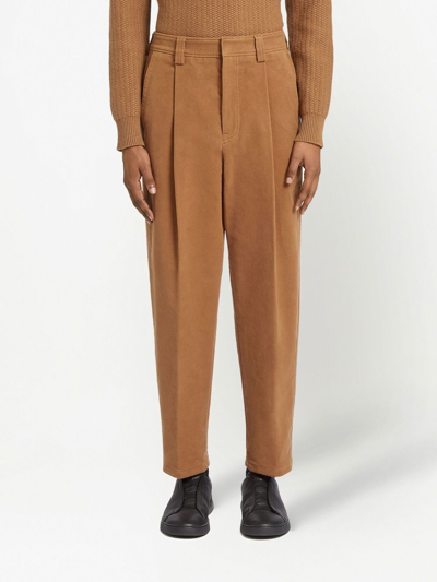 Shop Zegna Pleat-detail Straight-leg Jeans In Brown