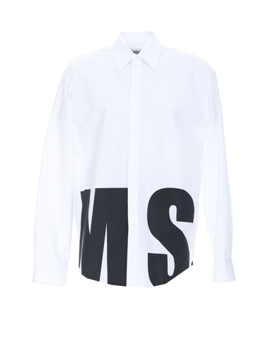 Shop Msgm Poplin Shirt With Maxi Logo  In White