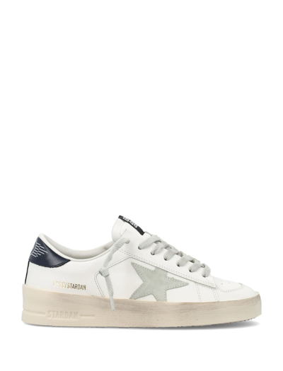 Golden Goose Mens Standard In White Leather With Grey Suede Star And Blue Leather Heel In Neutral