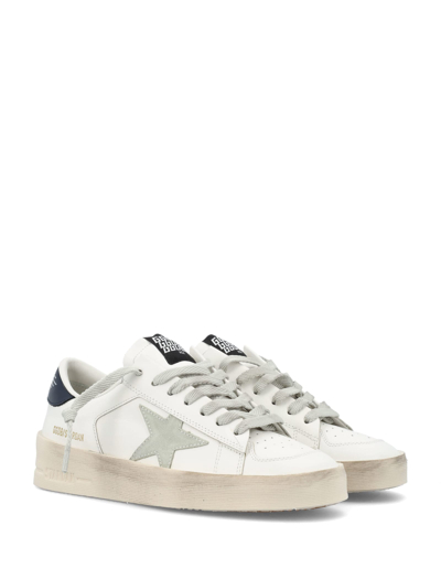 Golden Goose Mens Standard In White Leather With Grey Suede Star And Blue Leather Heel In Neutral