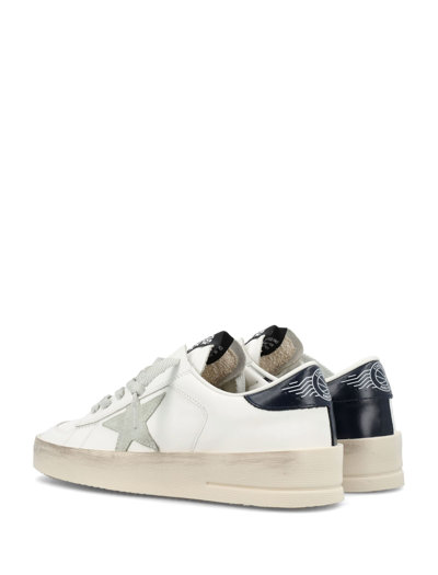 Golden Goose Mens Standard In White Leather With Grey Suede Star And Blue Leather Heel In Neutral