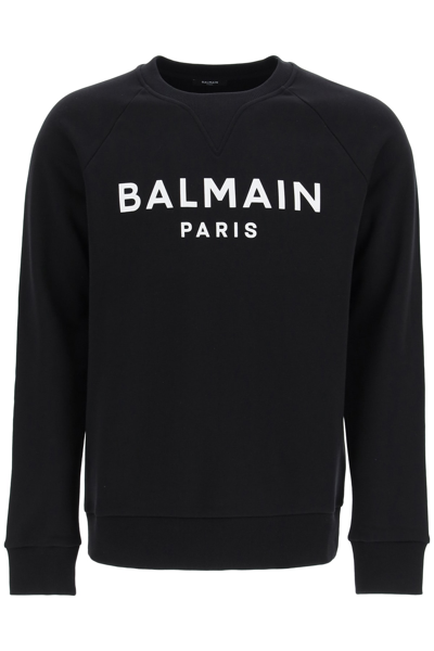 Shop Balmain Logo Print Sweatshirt In Nero/bianco