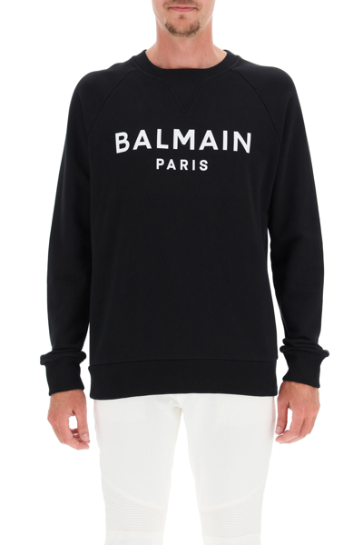 Shop Balmain Logo Print Sweatshirt In Nero/bianco