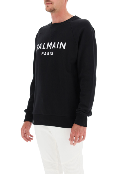 Shop Balmain Logo Print Sweatshirt In Nero/bianco