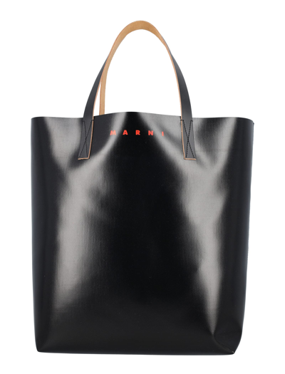 Shop Marni Tribeca Shopping Bag In Black Blue