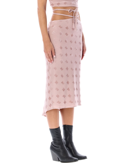 Shop Misbhv Velour Monogram Straps Midi Skirt In Pink