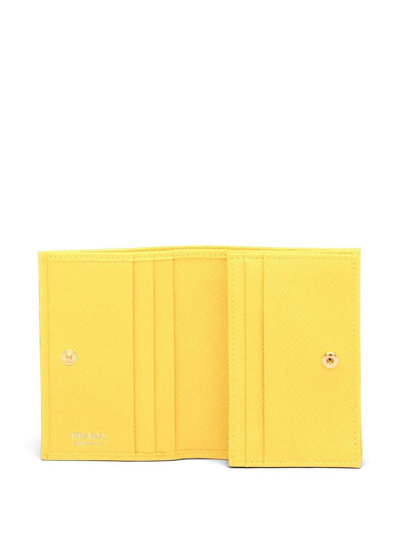 Shop Prada Small Saffiano-leather Tri-fold Wallet In Yellow