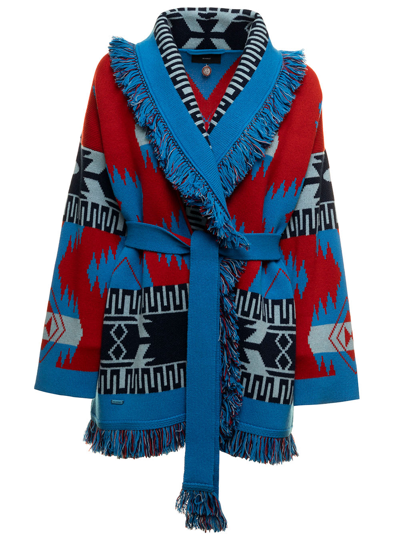 Shop Alanui Icon Jacquard Multicolor Cashmere Cardigan Woman In Red