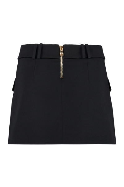 Shop Balmain Wool Mini Skirt In Black