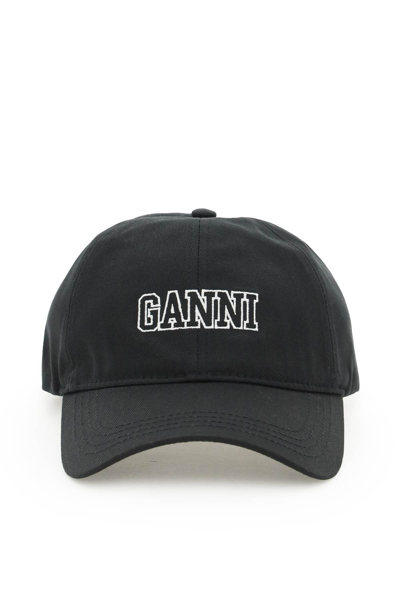 Shop Ganni Organic Cotton Baseball Cap In Black
