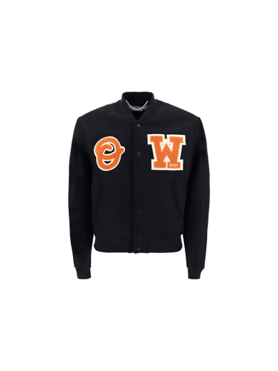 Off-white Black Logo Patch Varsity Jacket In Black Orange