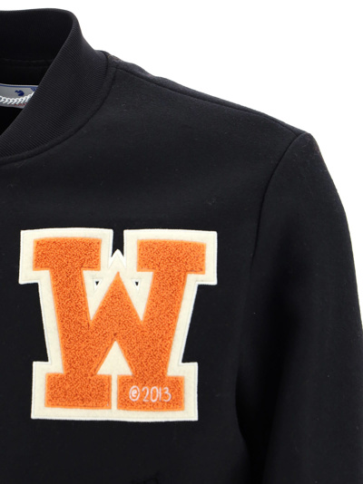 Off-white Black Logo Patch Varsity Jacket In Black Orange