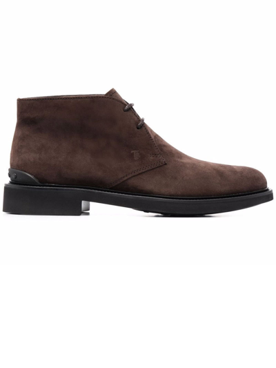 Shop Tod's Desert Boots In Brown Suede Tods In Blue