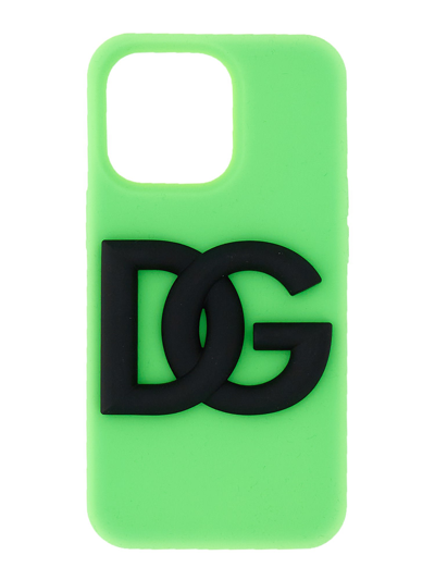 Shop Dolce & Gabbana 13 Pro Cover With Logo In Verde Fluo/nero