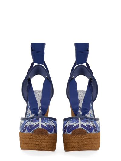 Shop Dolce & Gabbana Fabric Wedge In Ob Azulejos F.b.natur.