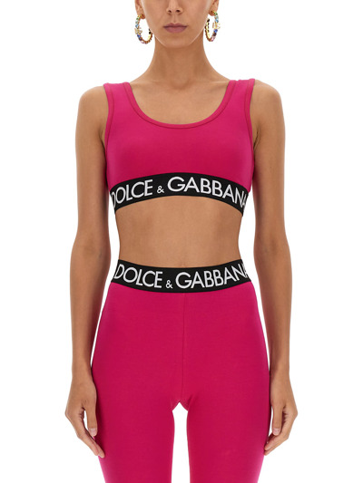 Dolce & Gabbana Capri Cropped Logo-hem Top In Fucsia
