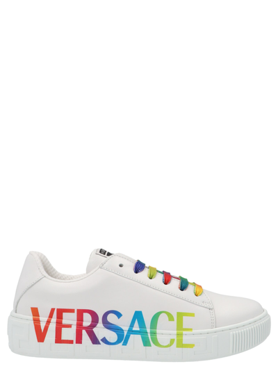 Shop Versace La Greca Sneakers In Bianco