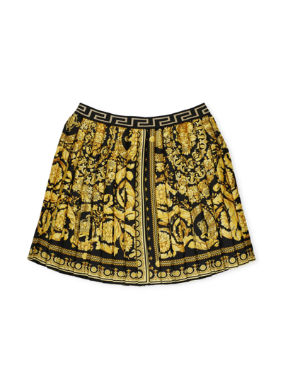 Shop Versace Barocco Kids Pleated Skirt In Nero E Oro