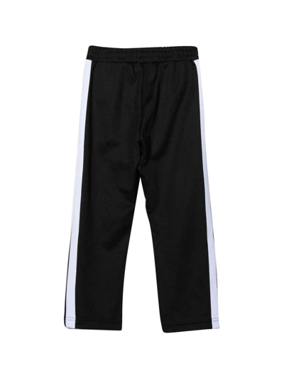 Shop Palm Angels Boy Sports Trousers With Contrasting Side Inserts In Nero E Bianco