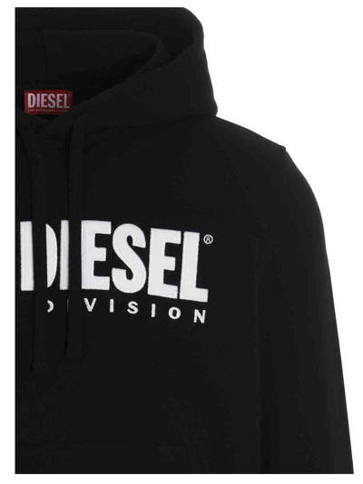 Shop Diesel Logo Embroidery Hoodie In Nero