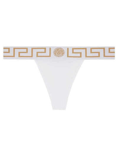 Shop Versace Thong With Greek In Bianco