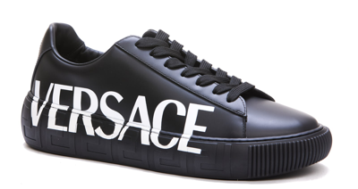 Shop Versace Greca Logo Sneakers In Nero E Bianco