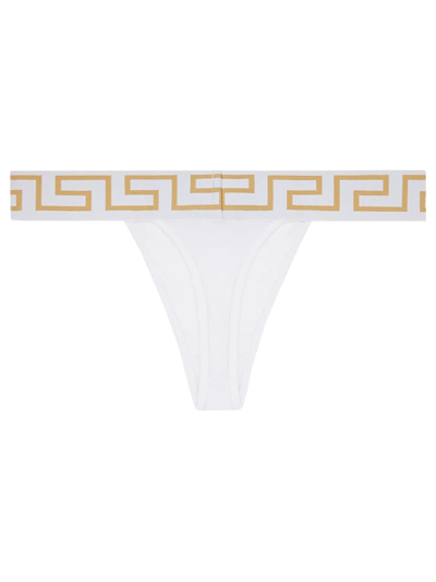 Shop Versace Thong With Greek In Bianco