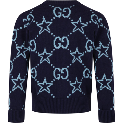 Shop Gucci Blue Cardigan For Kids With Stars
