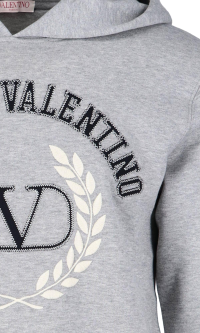 Shop Valentino Maison Embroidery Hoodie In Grigio Melange