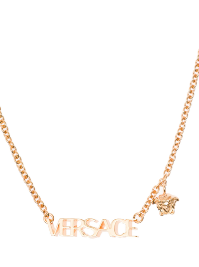 Shop Versace Gold Metal Chain Necklace With Logo Dolce & Gabbana Woman In Giallo