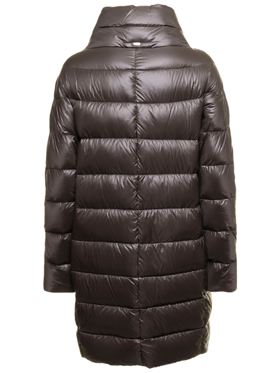 Shop Herno Womans Dora Ultralight Quilted Grey Nylon Long Down Jacket