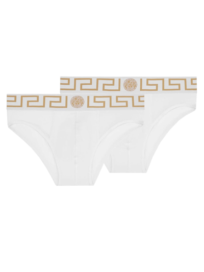 Shop Versace Pack Of Two Briefs With Greek In Bianco E Oro
