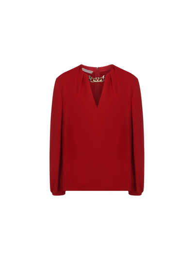 Valentino Logo Chain Silk Shirt In Rosso