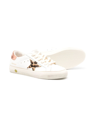 Shop Golden Goose White Leather Superstar Sneakers In Leo/chocolate Brown